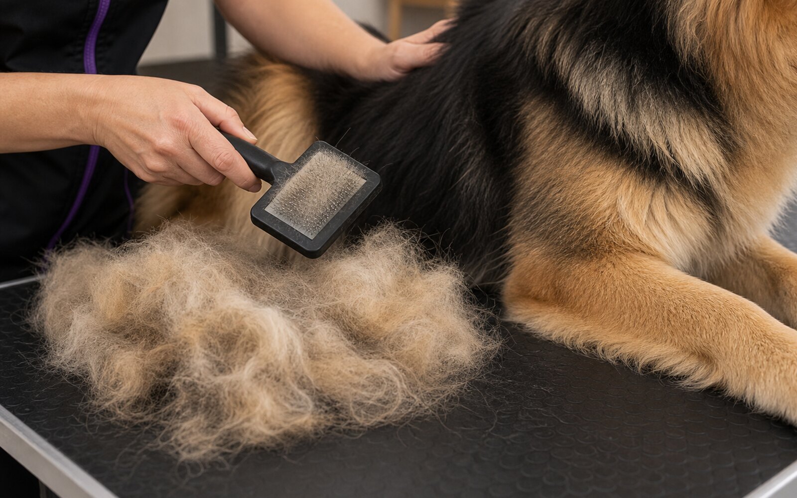 Sous-poil retiré au brossage d'un chien à double pelage